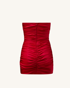 Robe mini Bailee à appliques florales rouges et bustier froncé - Rouge