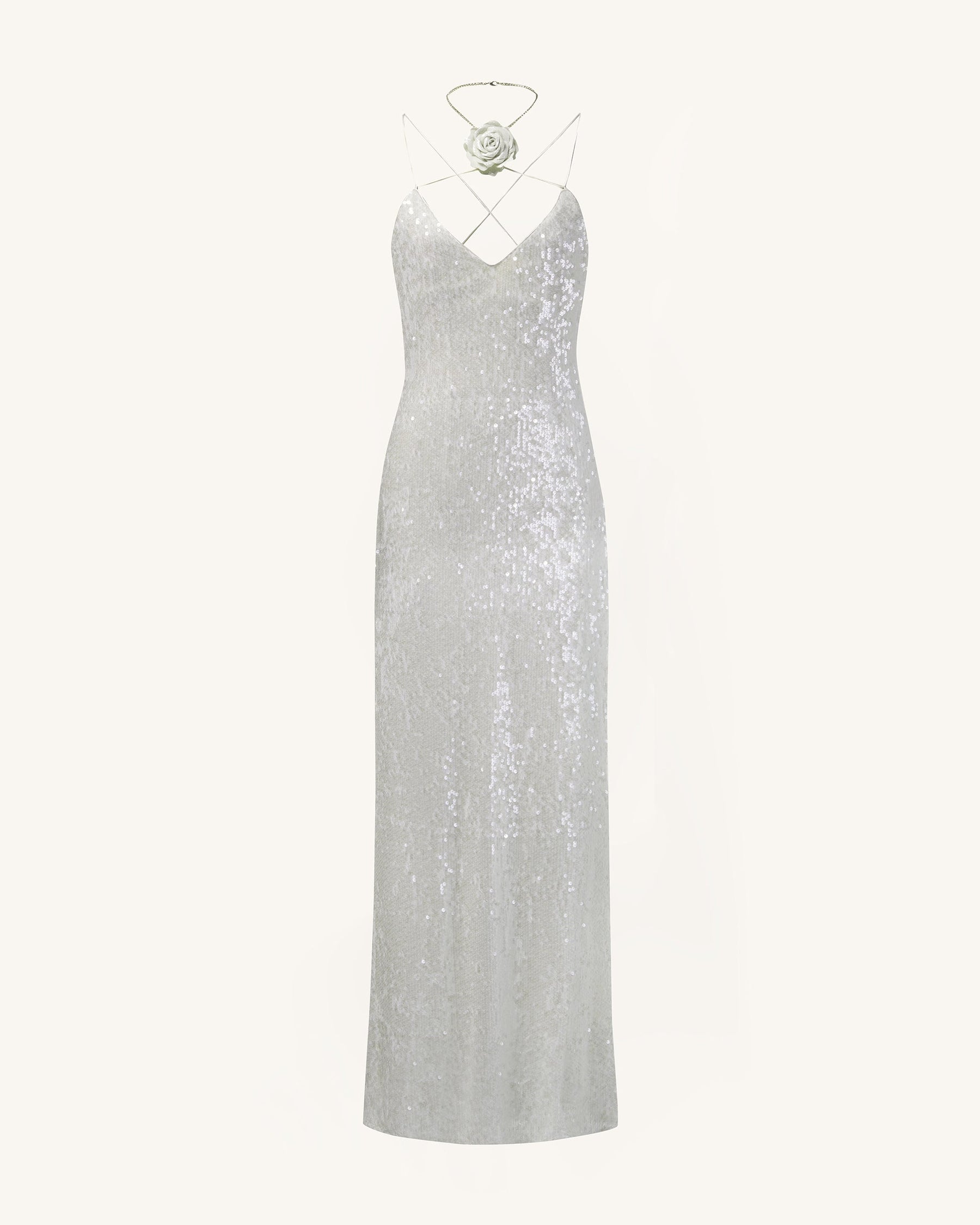 Robe longue blanche à sequins et rosettes Heisey - Blanc