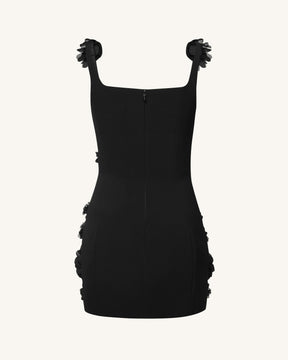 Robe Mini Noire avec Appliqué Rosette Elaina - Noir