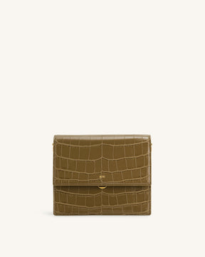 Mini sac bandoulière à rabat - Croco Olive Foncé