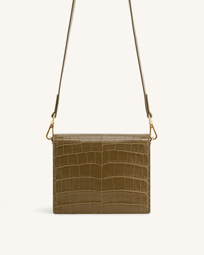 Mini sac bandoulière à rabat - Croco Olive Foncé