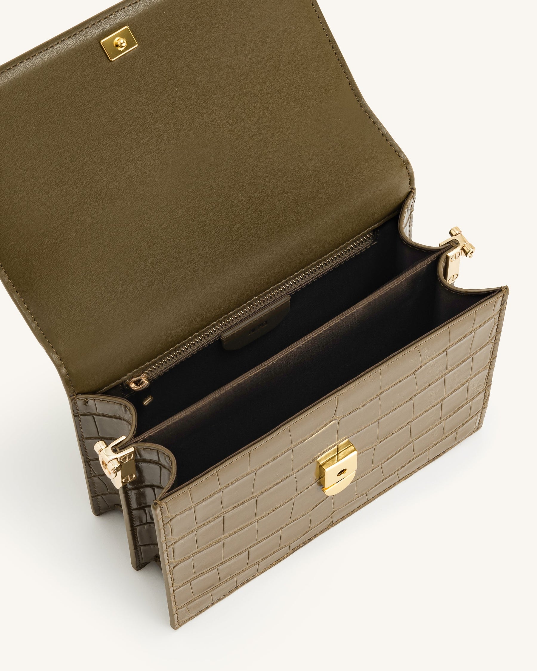 Mini sac bandoulière à rabat - Croco Olive Foncé