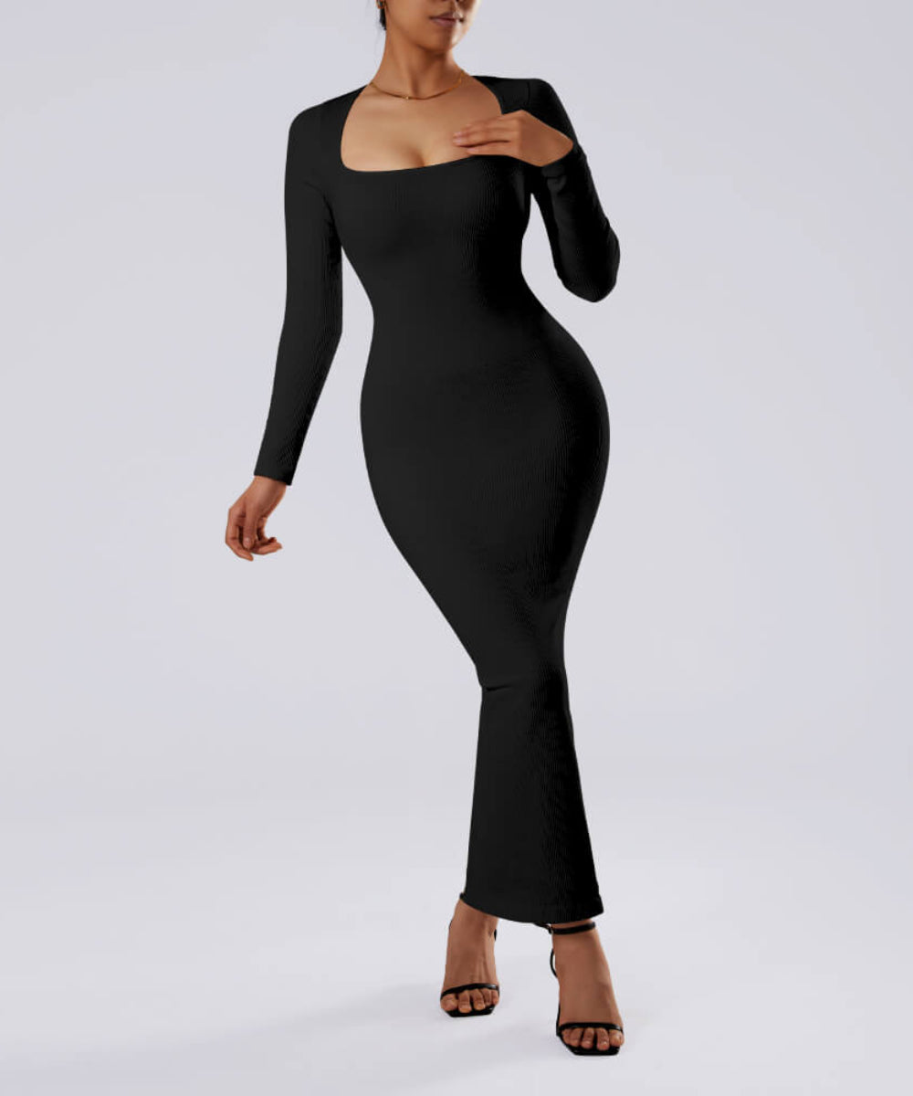 Long Sleeve Queen Anne Neckline Dress