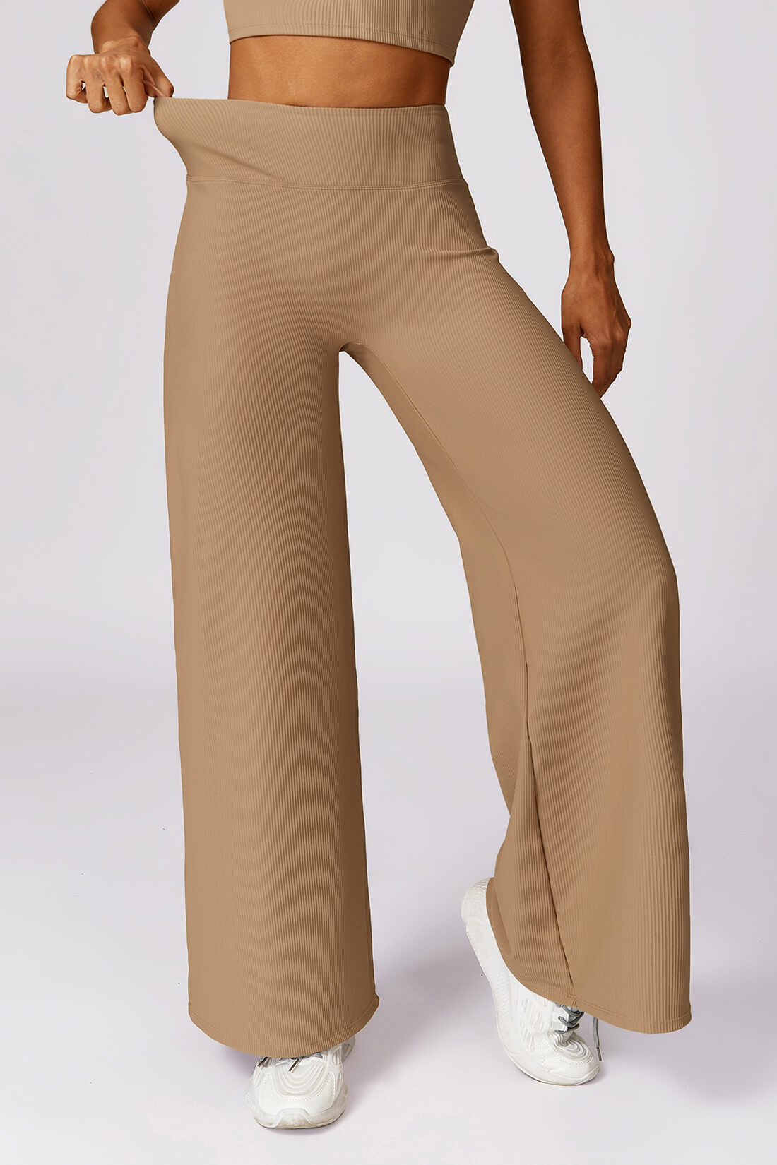 Micro Ribbed Solid Color Wide Leg Pant