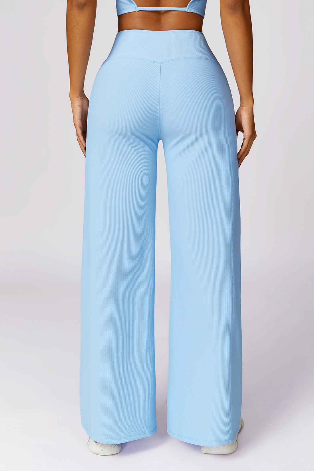 Micro Ribbed Solid Color Wide Leg Pant