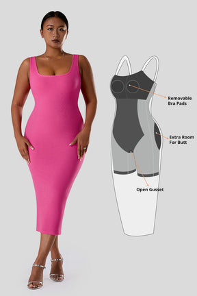 Solid Sleeveless Dress With Built in Shapewear