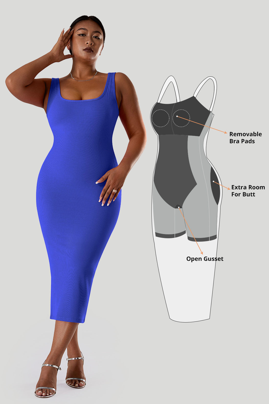 Solid Sleeveless Dress With Built in Shapewear