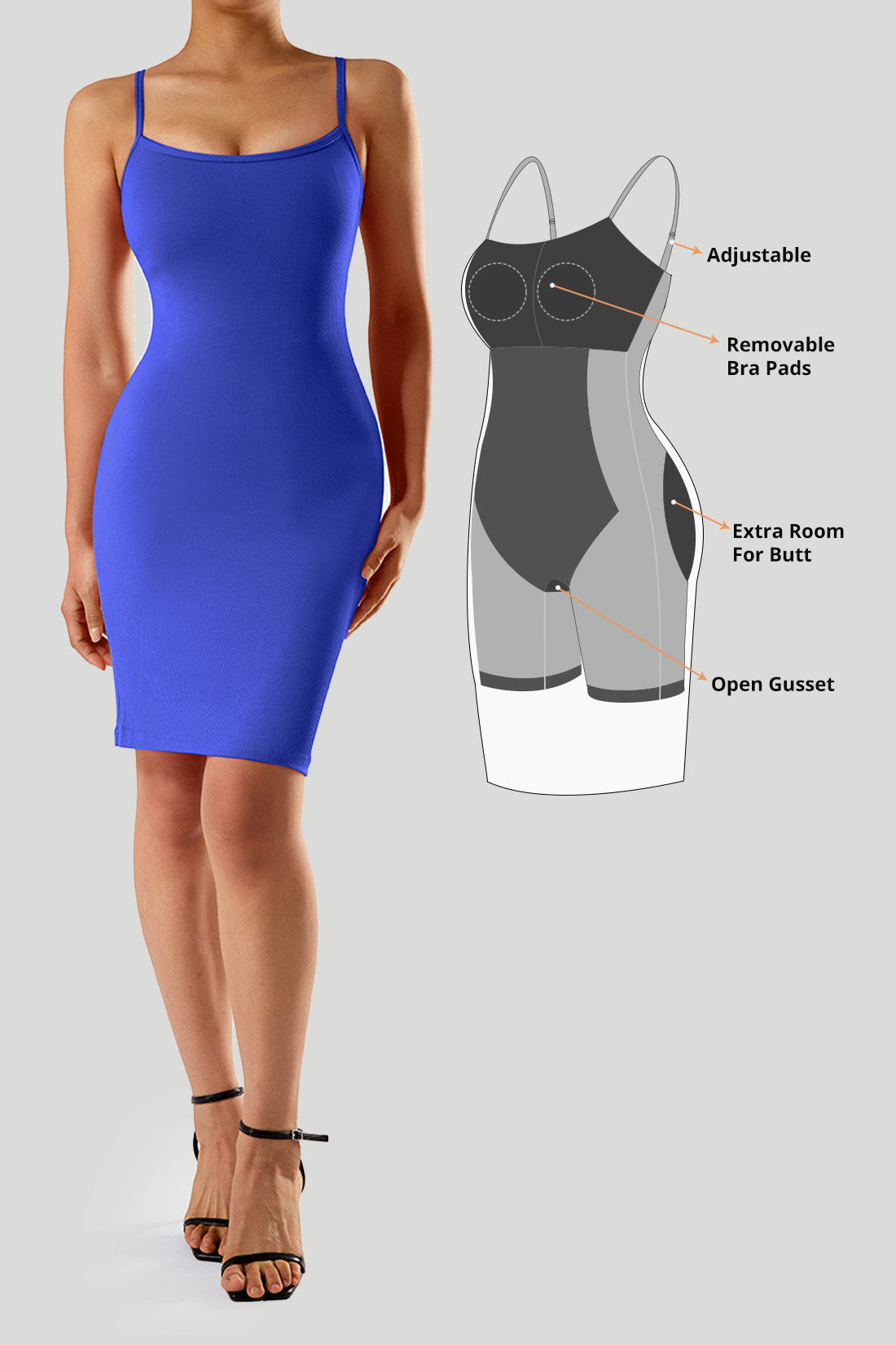 Spaghetti Strap Bodycon Dress With Built in Shapewear