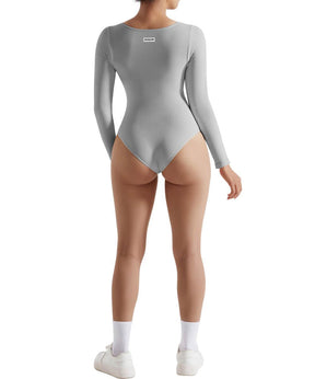 Ribbed Solid Color Long Sleeve Seamless Bodysuit