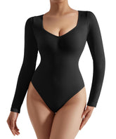 Ribbed Solid Color Long Sleeve Seamless Bodysuit