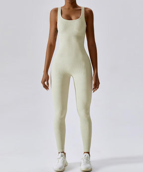 Ribbed Solid Color Tummy Control Sleeveless Seamless Jumpsuit