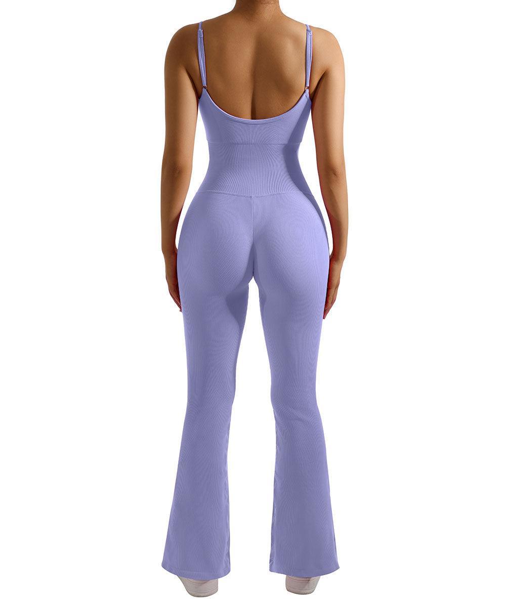 Ribbed Tummy Control Sleeveless Seamless Flared Jumpsuit