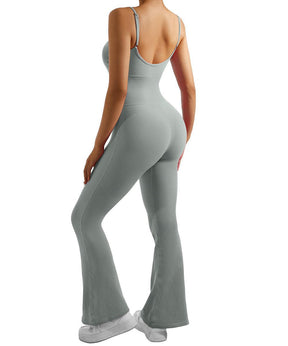 Ribbed Tummy Control Sleeveless Seamless Flared Jumpsuit