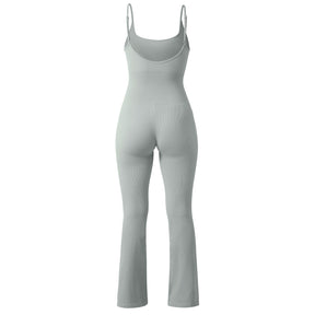 Ribbed Tummy Control Sleeveless Seamless Flared Jumpsuit