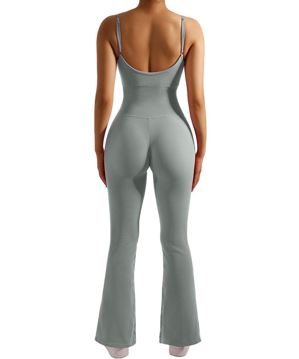 Ribbed Tummy Control Sleeveless Seamless Flared Jumpsuit