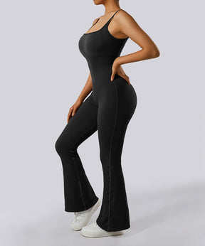 Ribbed Tummy Control Sleeveless Seamless Flared Jumpsuit