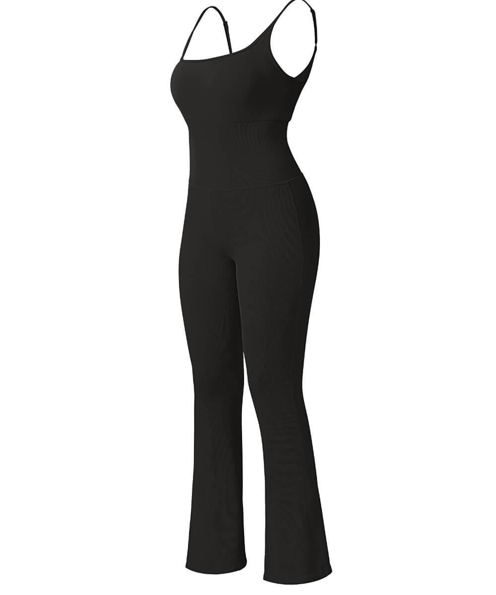 Ribbed Tummy Control Sleeveless Seamless Flared Jumpsuit