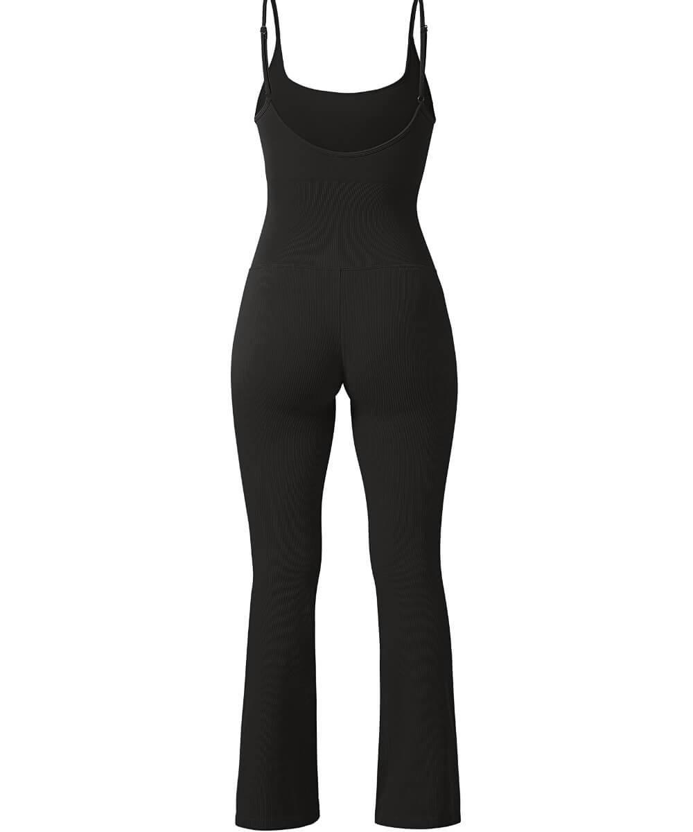 Ribbed Tummy Control Sleeveless Seamless Flared Jumpsuit