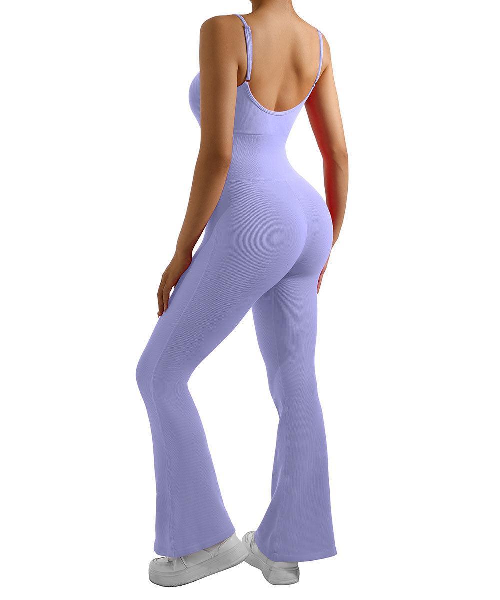 Ribbed Tummy Control Sleeveless Seamless Flared Jumpsuit