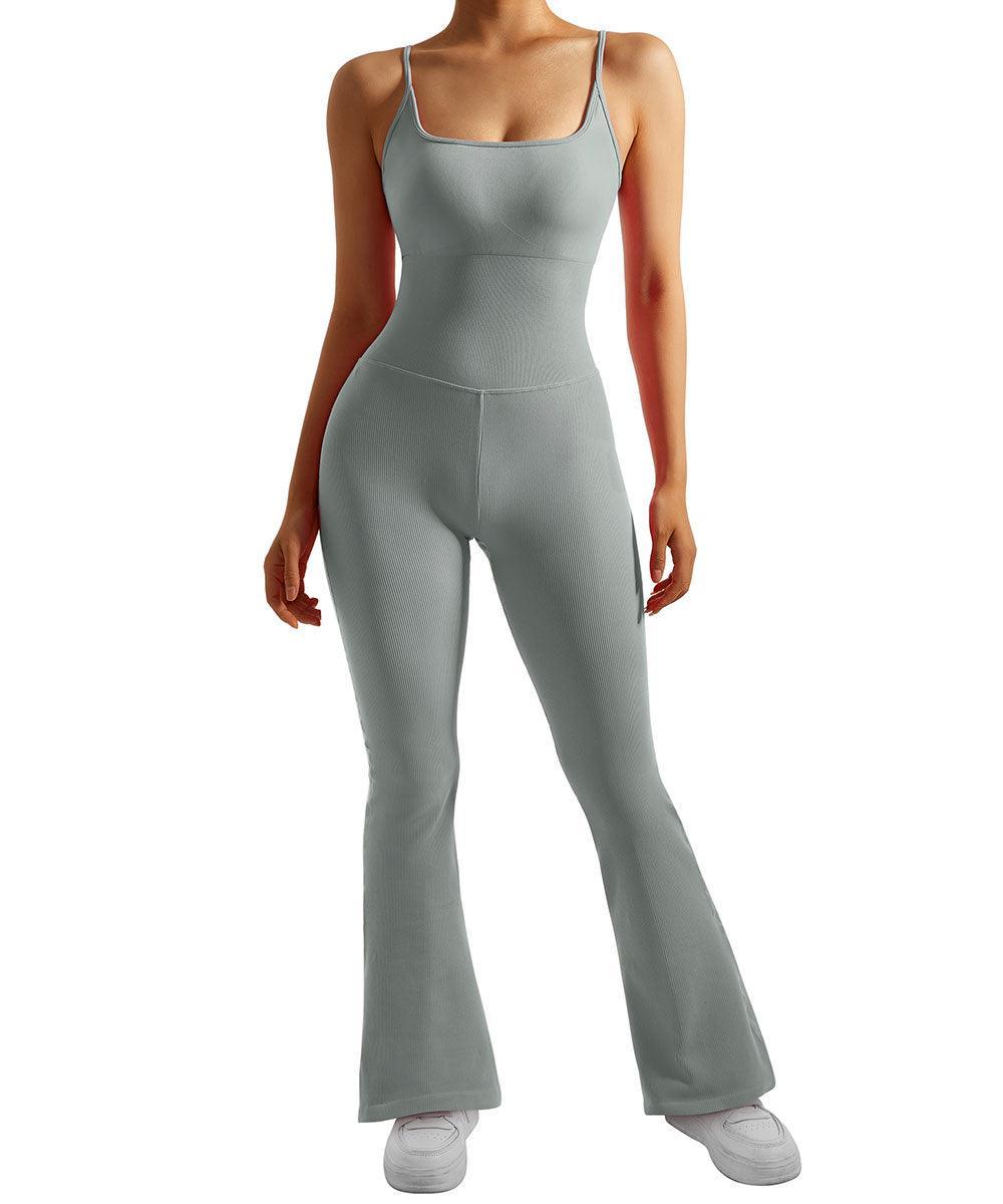 Ribbed Tummy Control Sleeveless Seamless Flared Jumpsuit