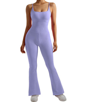 Ribbed Tummy Control Sleeveless Seamless Flared Jumpsuit