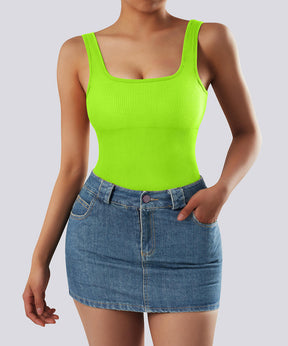 Ribbed Tummy Control Solid Color Sleeveless Seamless Bodysuit