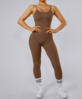 Ribbed Tummy Control Solid Color Spaghetti Strap Seamless Jumpsuit