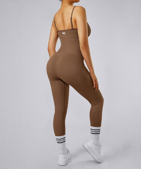 Ribbed Tummy Control Solid Color Spaghetti Strap Seamless Jumpsuit