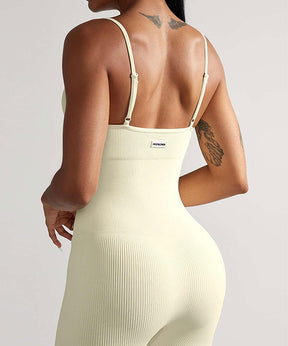 Ribbed Tummy Control Solid Color Spaghetti Strap Seamless Jumpsuit