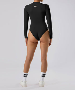 Ribbed Zipper Long Sleeves Bodysuit