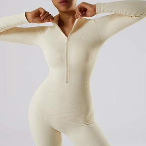 Ribbed Zipper Long Sleeves Jumpsuit