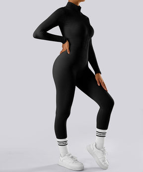 Ribbed Zipper Long Sleeves Jumpsuit