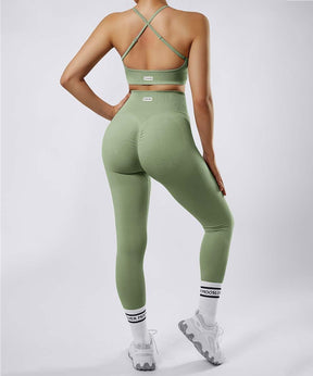 Solid Color Cross Straps 2Pcs Seamless Butt Lift Legging Set