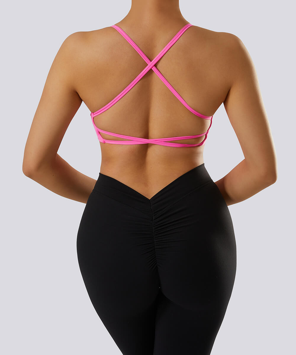 Solid Color Multi Strap Backless Seamed Bra