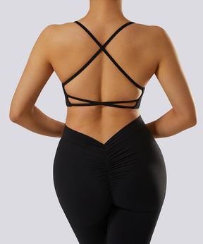 Solid Color Multi Strap Backless Seamed Bra