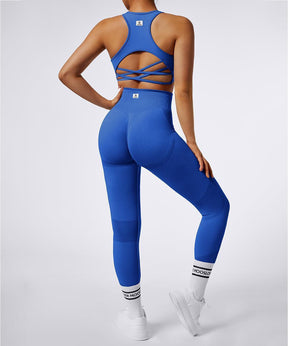 Solid Color Multi Straps 2Pcs Seamless Butt Lift Sport Legging Set