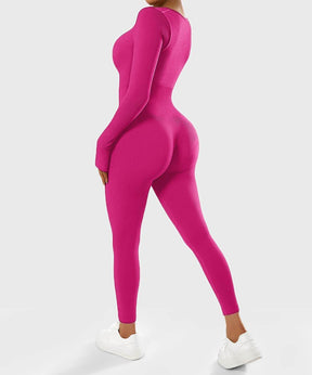 Solid Color Ribbed Long Sleeve Seamless Jumpsuit