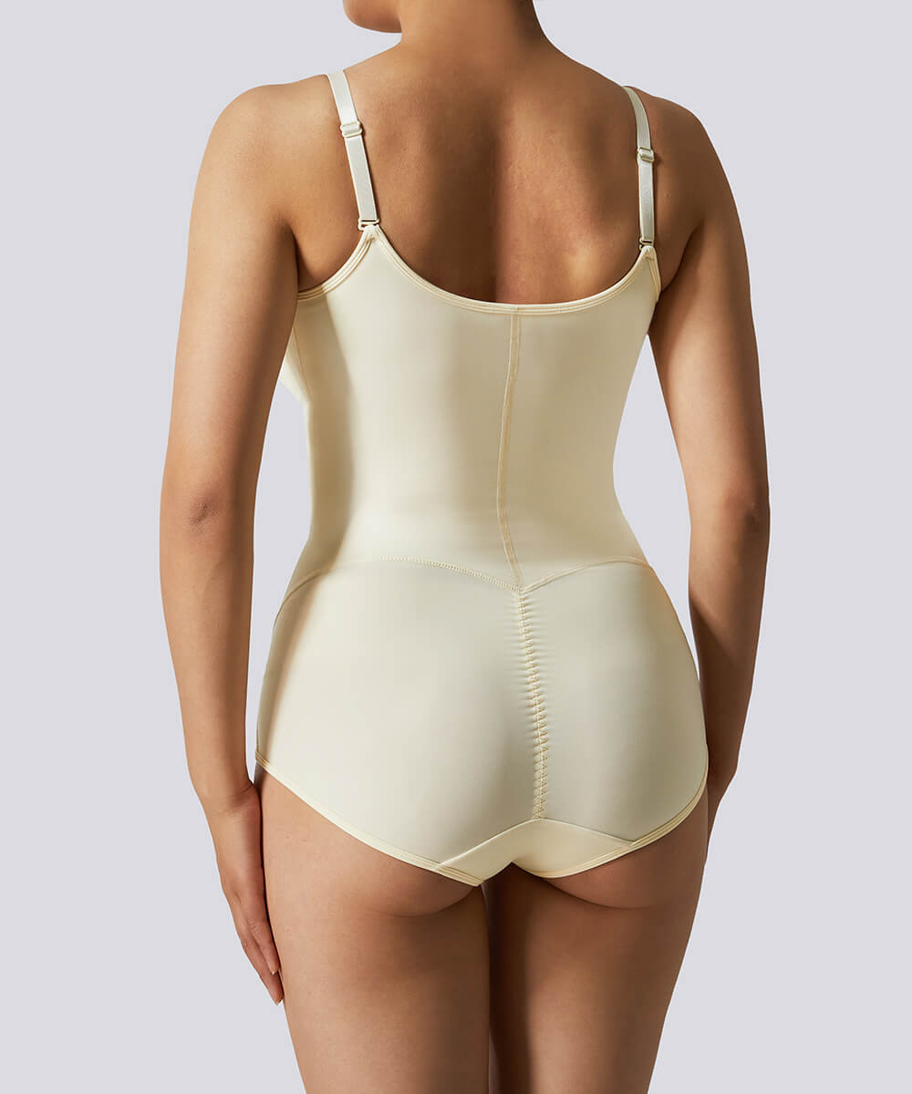 Solid Color Zipper Seamed Shapewear Bodysuit