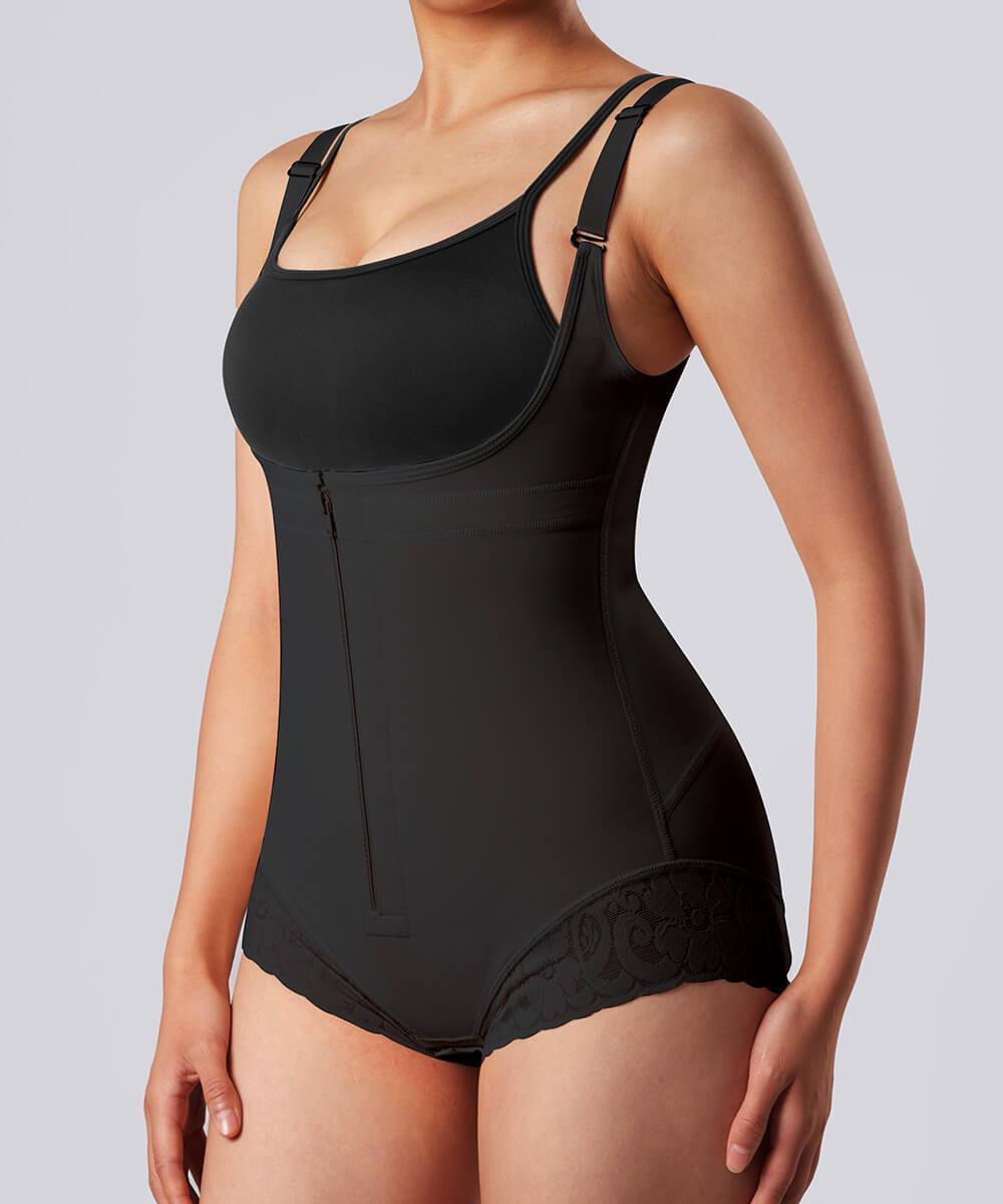 Solid Color Zipper Seamed Shapewear Bodysuit