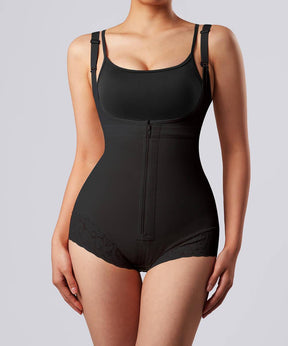 Solid Color Zipper Seamed Shapewear Bodysuit