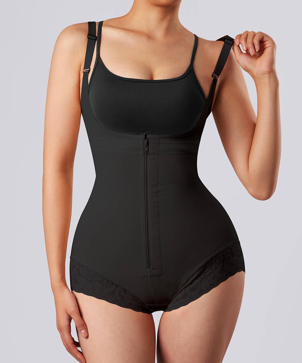 Solid Color Zipper Seamed Shapewear Bodysuit