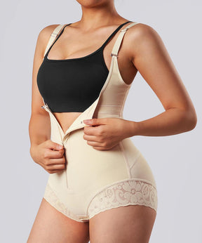 Solid Color Zipper Seamed Shapewear Bodysuit