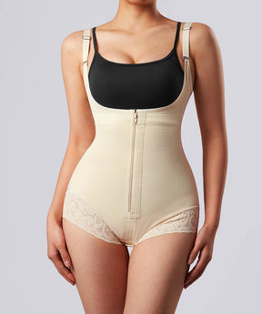 Solid Color Zipper Seamed Shapewear Bodysuit