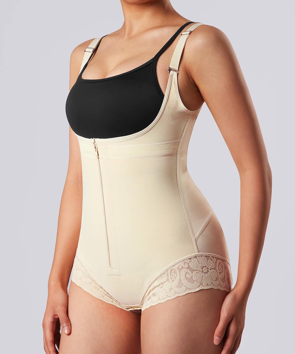 Solid Color Zipper Seamed Shapewear Bodysuit