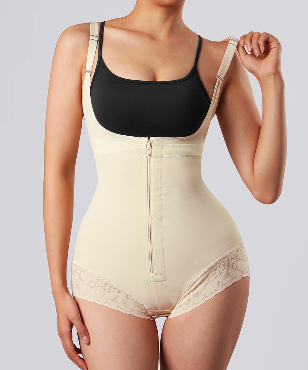 Solid Color Zipper Seamed Shapewear Bodysuit