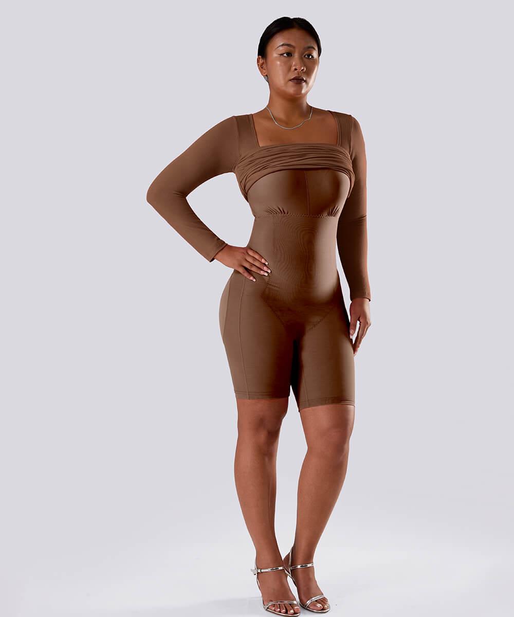 Solid Long Sleeve Dress With Built in Shapewear