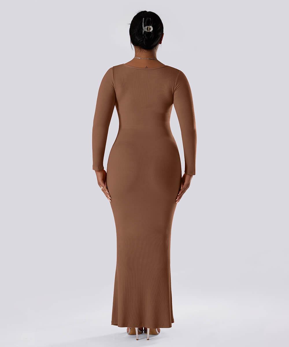 Solid Long Sleeve Dress With Built in Shapewear