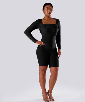 Solid Long Sleeve Dress With Built in Shapewear