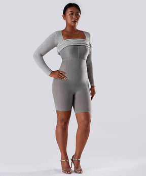 Solid Long Sleeve Dress With Built in Shapewear