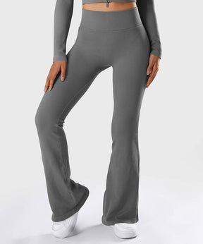 Solid Ribbed Flared Seamless Legging